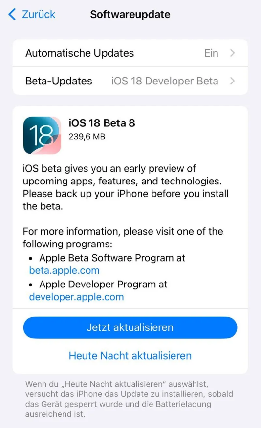 成武苹果手机维修分享苹果 iOS / iPadOS 18 开发者预览版 Beta 8 发布 